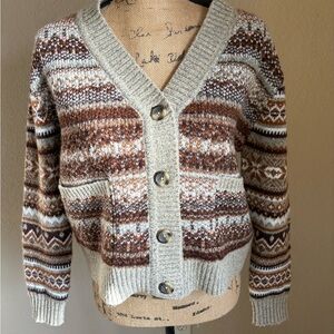 Natural Reflections Oversizes Brown and Cream Cardigan Sweater